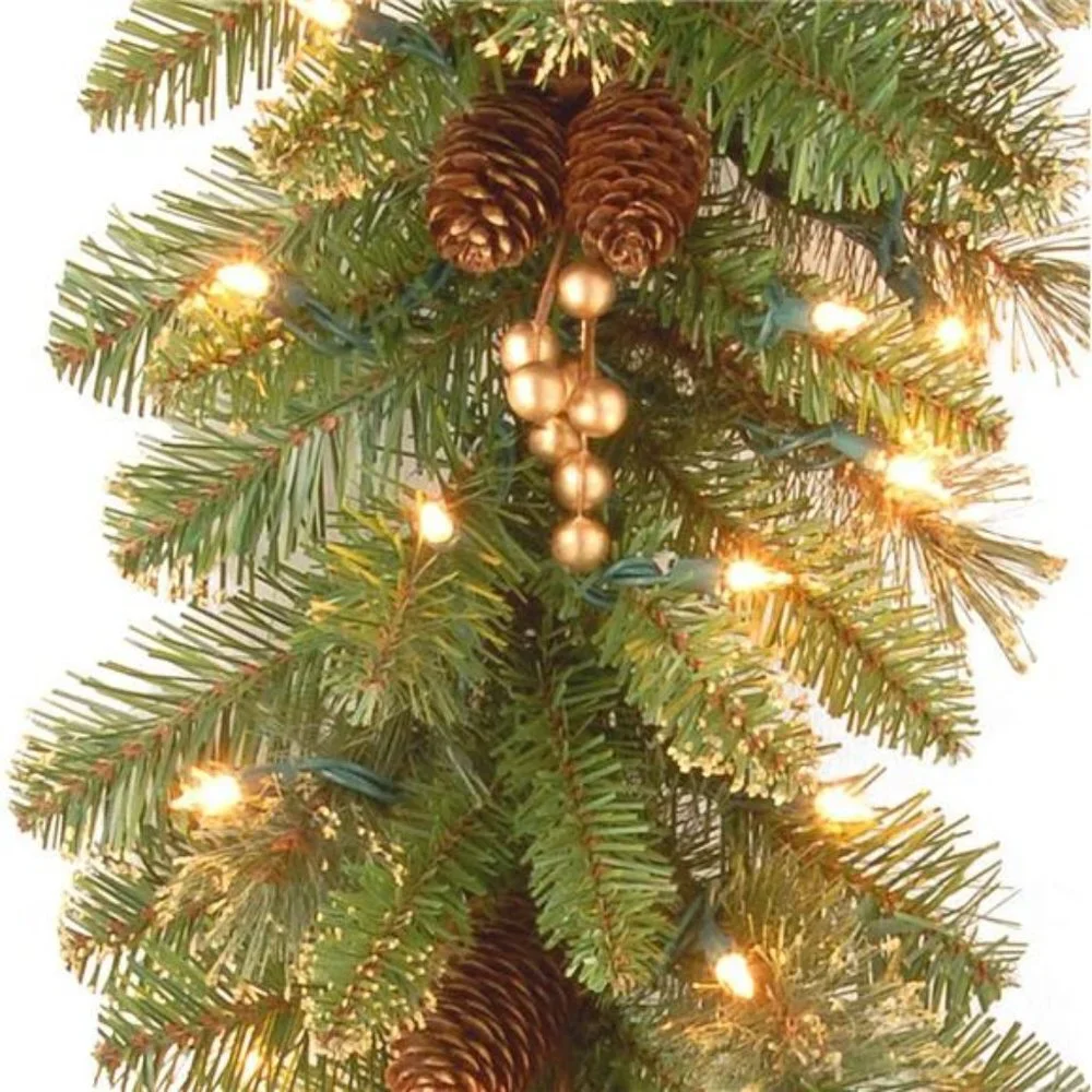 Pre-Lit Artificial Christmas Garland, Green, Glittery Pine, White Lights 9 Feet
